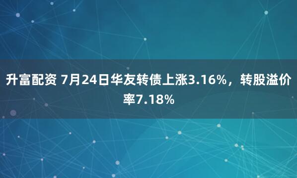 升富配资 7月24日华友转债上涨3.16%，转股溢价率7.18%