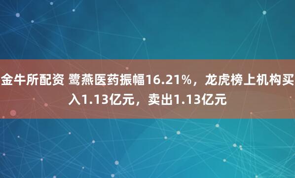 金牛所配资 鹭燕医药振幅16.21%，龙虎榜上机构买入1.13亿元，卖出1.13亿元